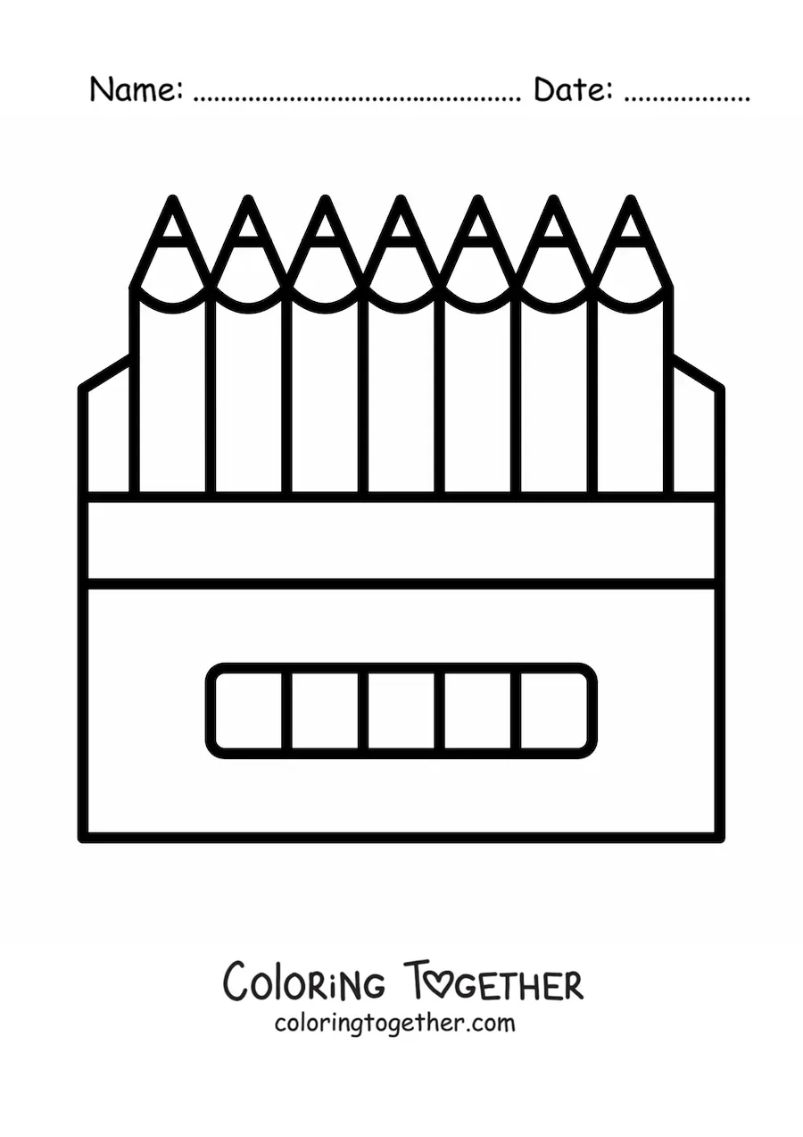Coloring page of a box of colored pencils