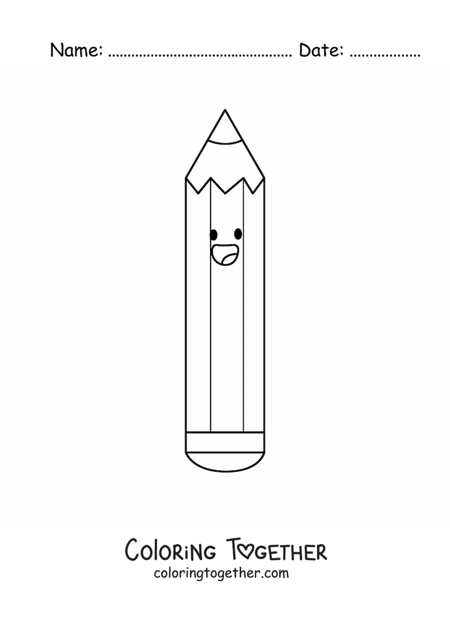Coloring page of a happy cartoon pencil
