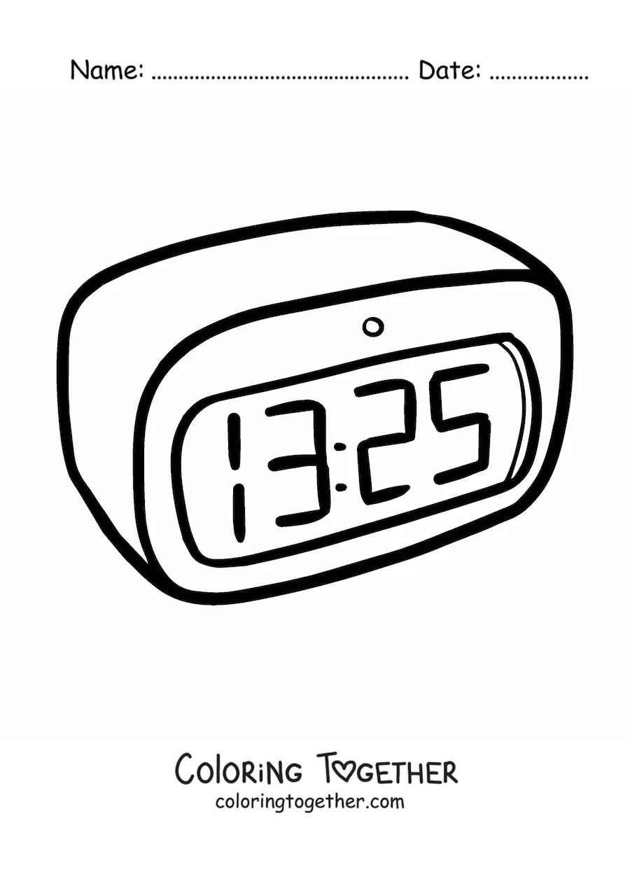 Coloring page of a digital alarm clock