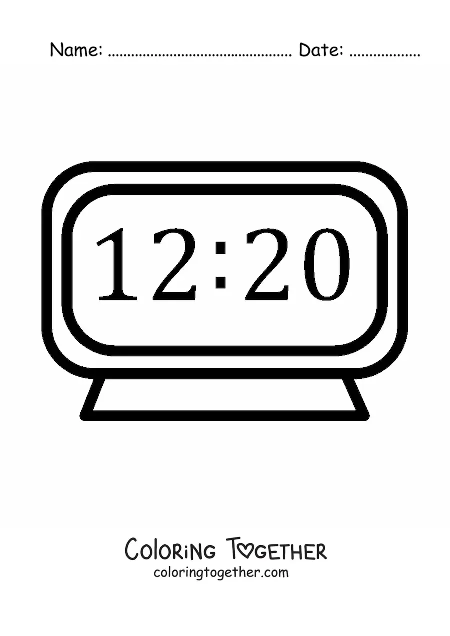 Coloring page of a simple digital clock