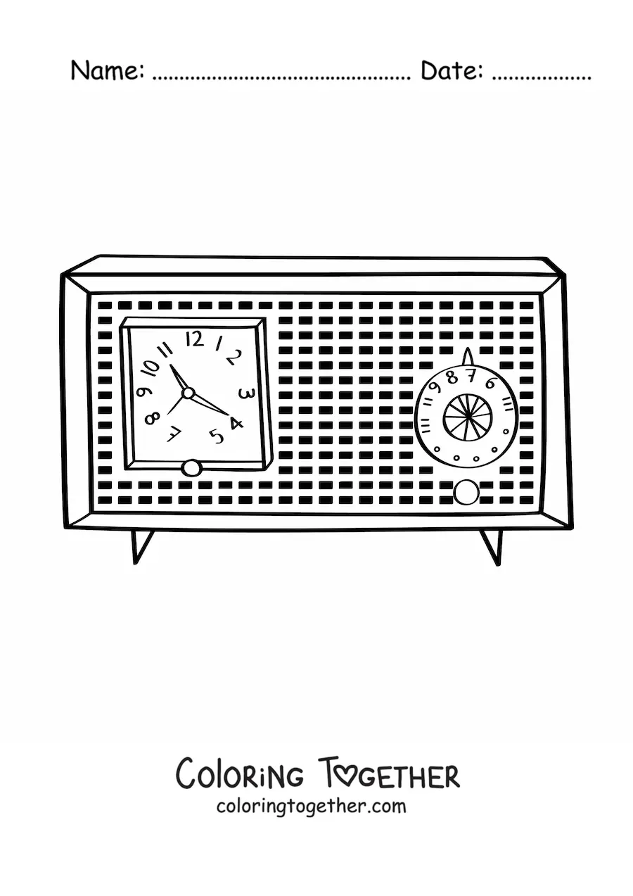 Coloring page of an old clock radio