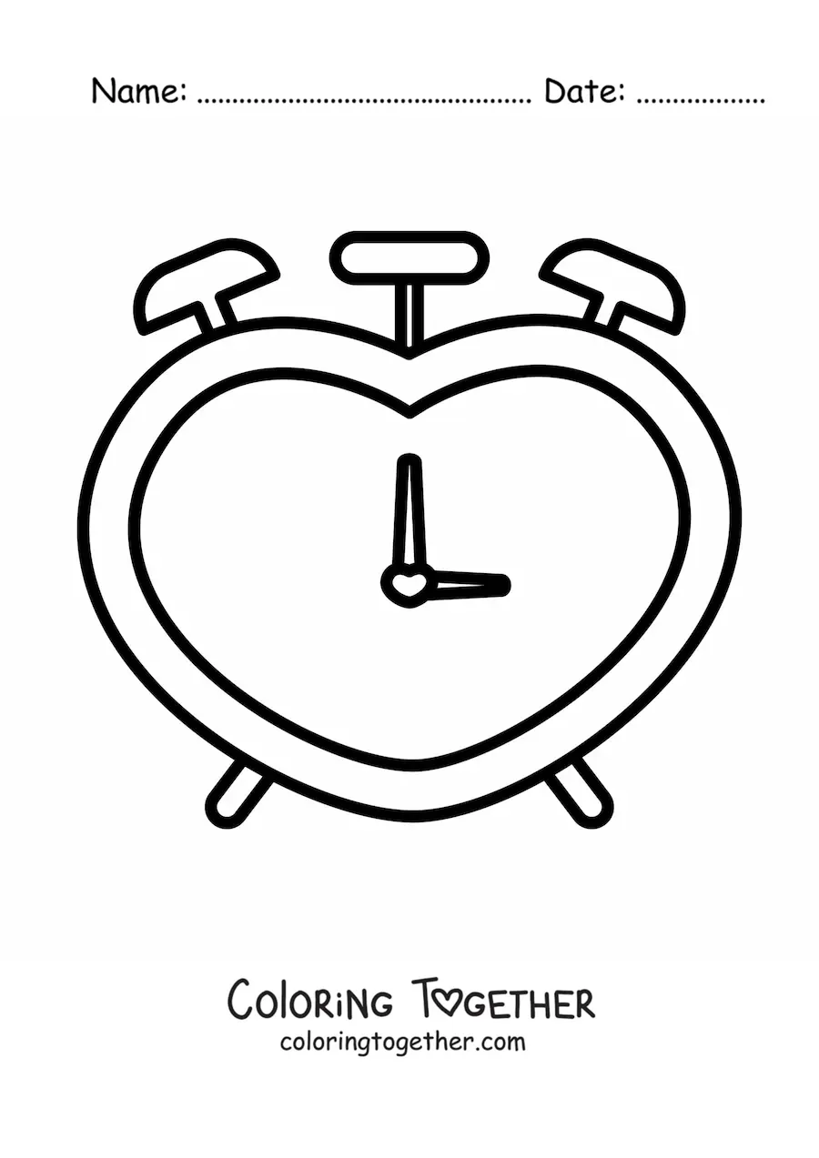 Coloring page of a heart-shaped alarm clock