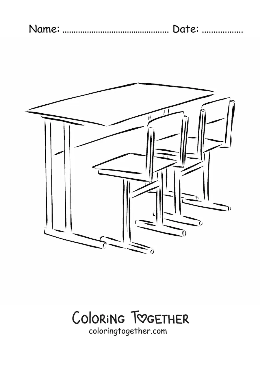 Coloring page of a school desk