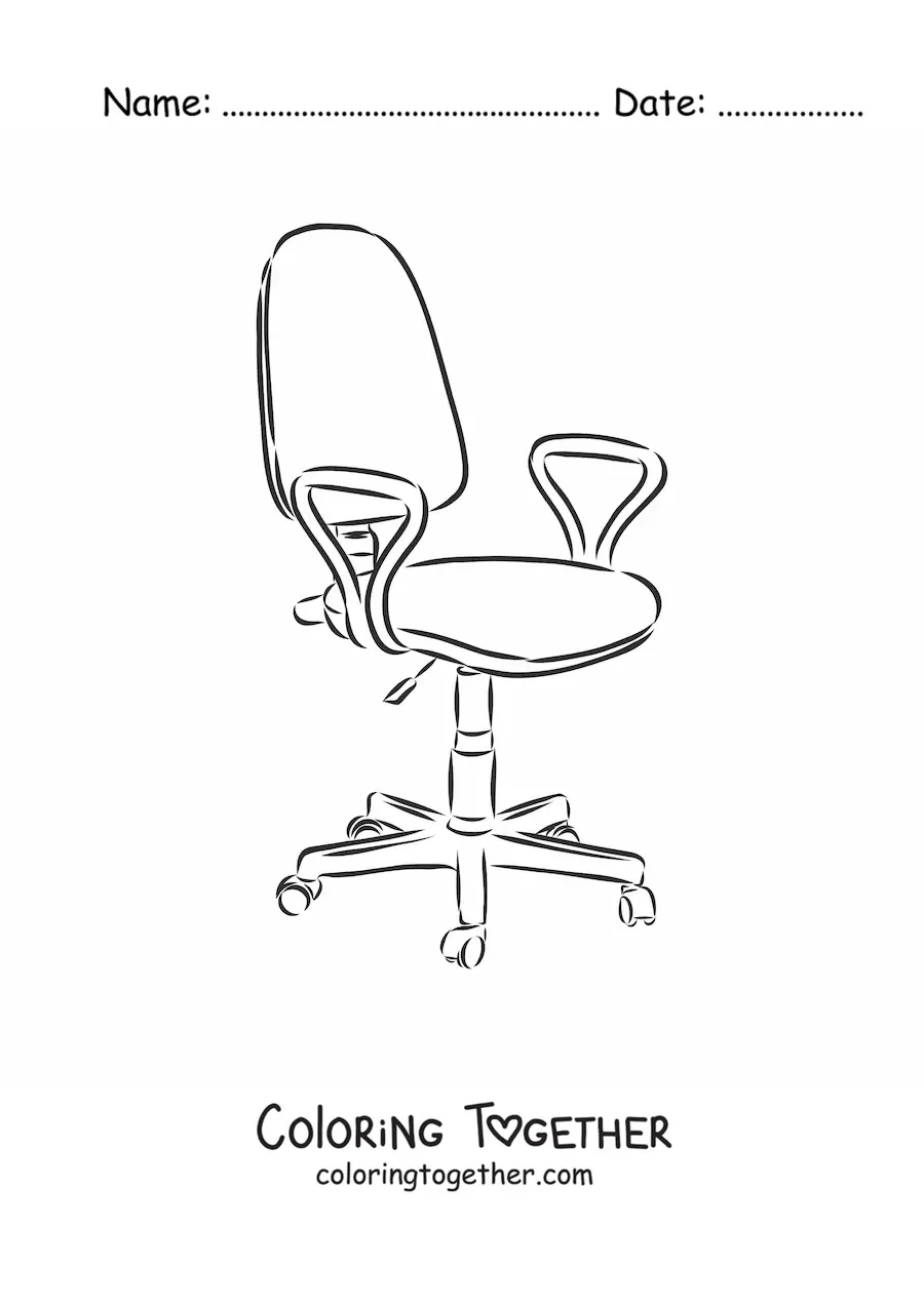Coloring page of an office chair with wheels