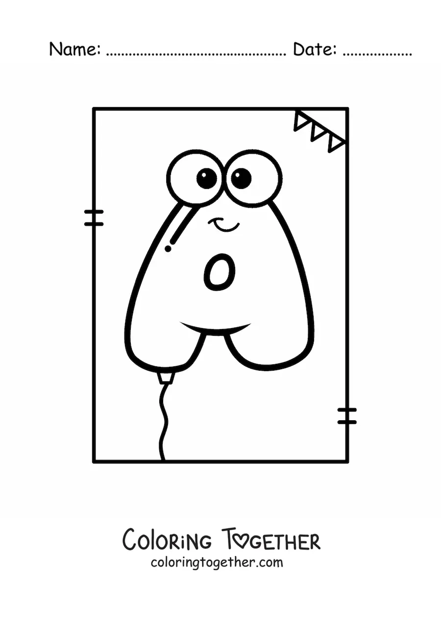 Coloring page of a balloon shaped like the letter A