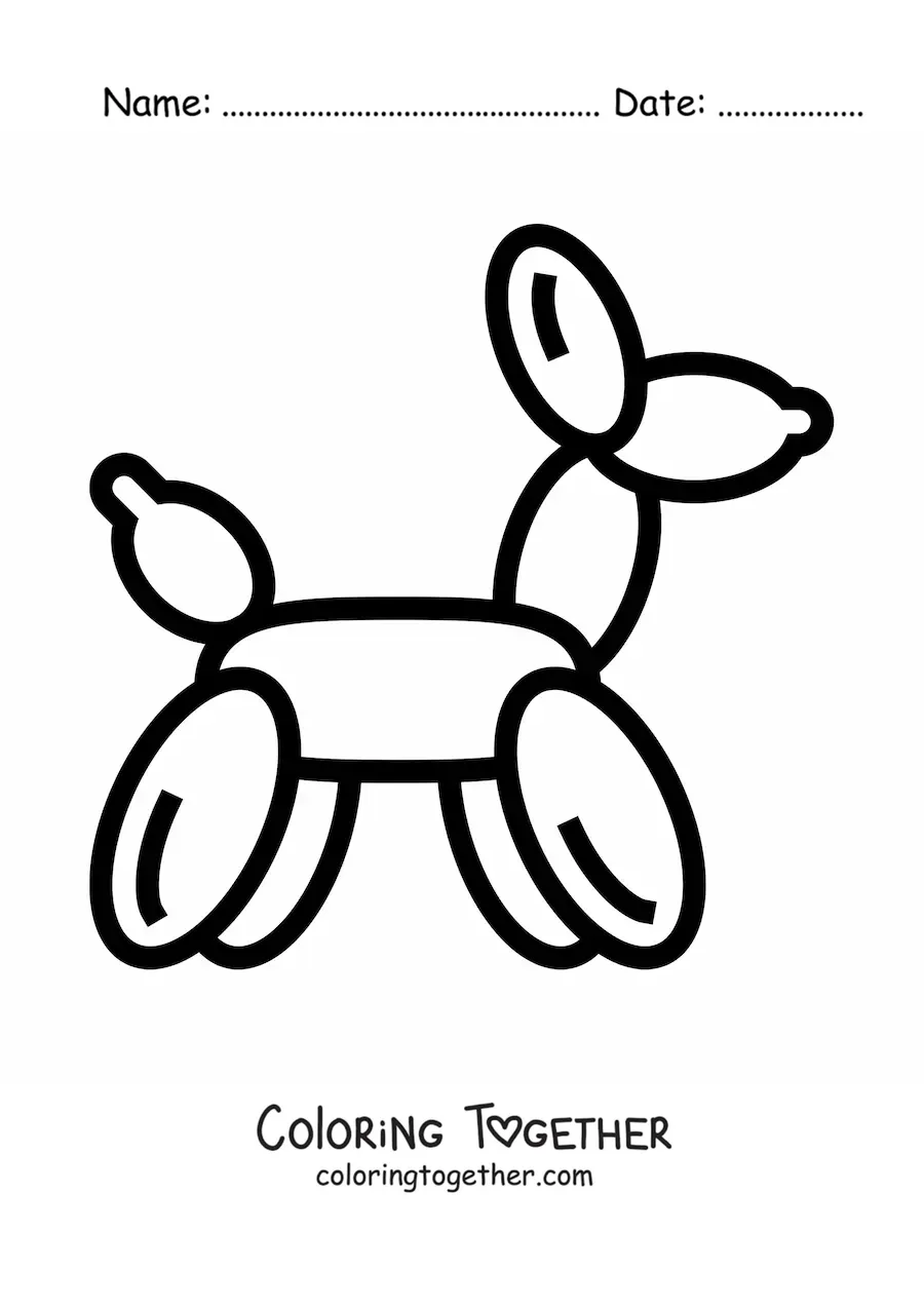 Coloring page of a balloon shaped like a dog