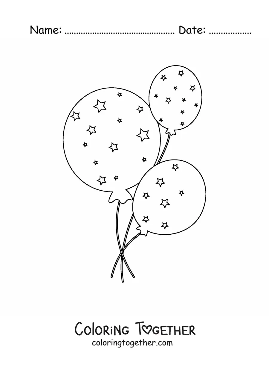 Coloring page of three balloons with stars