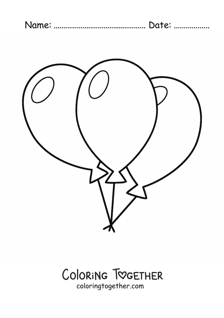 Coloring page of three big balloons