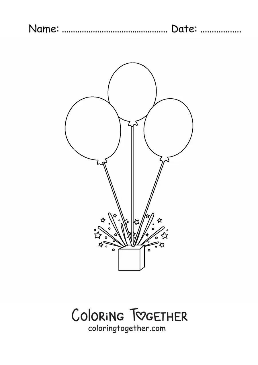 Coloring page of three balloons and streamers