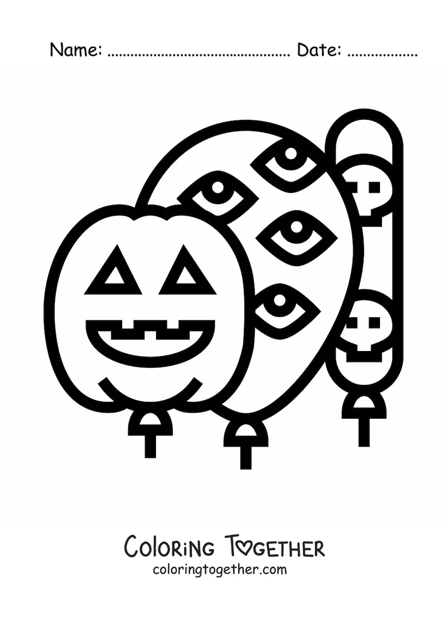 Coloring page of three Halloween balloons