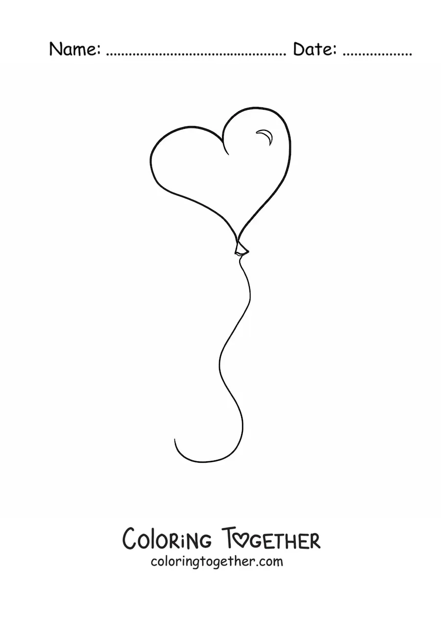 Coloring page of a heart-shaped balloon