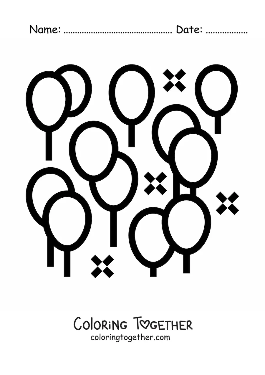 Coloring page of several party balloons