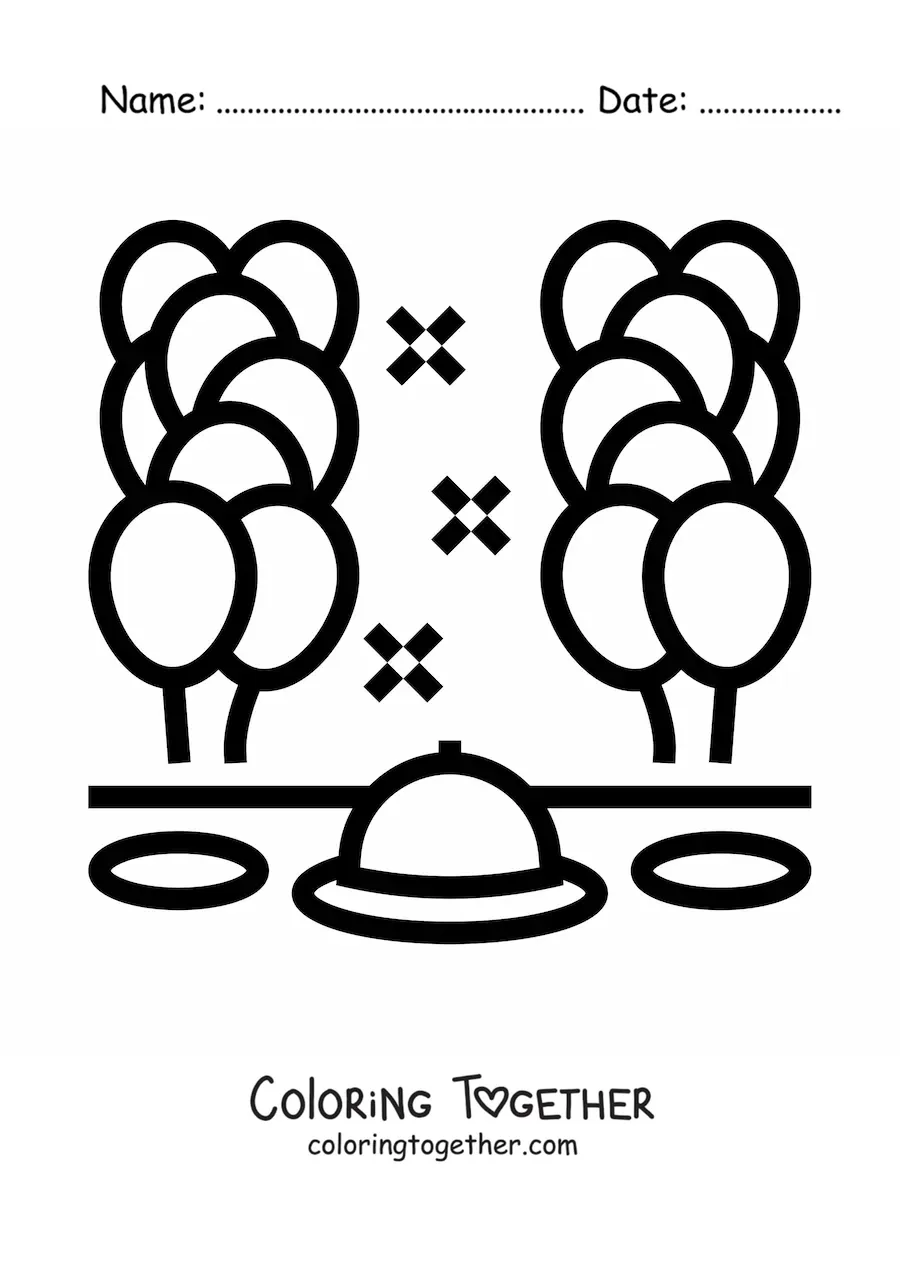 Coloring page of a table with party balloons