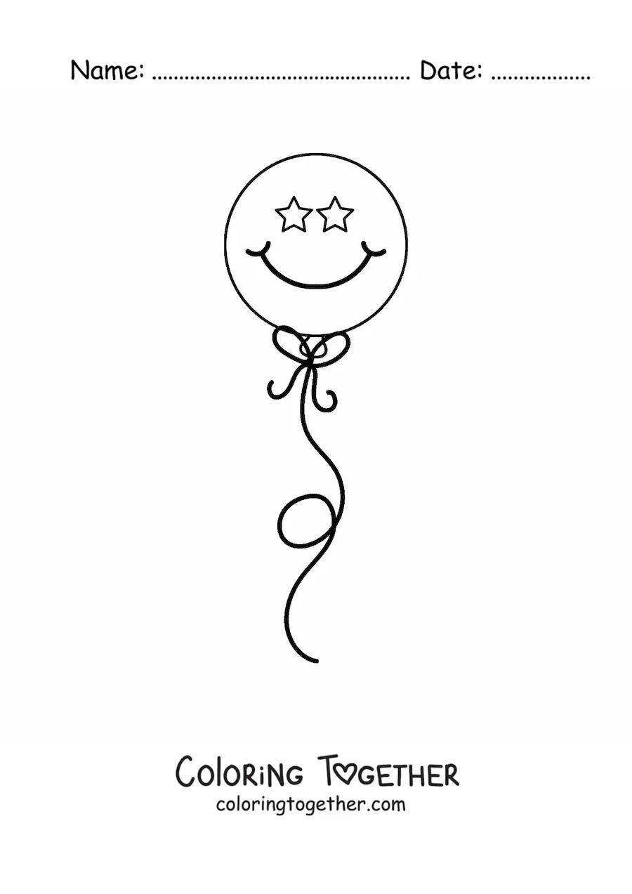 Coloring page of a balloon with a smiling face