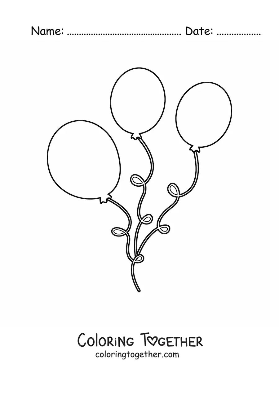 Coloring page of three balloons