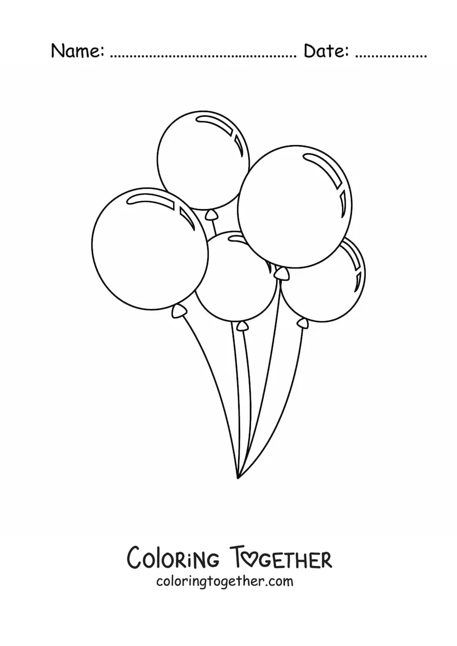 Coloring page of five balloons