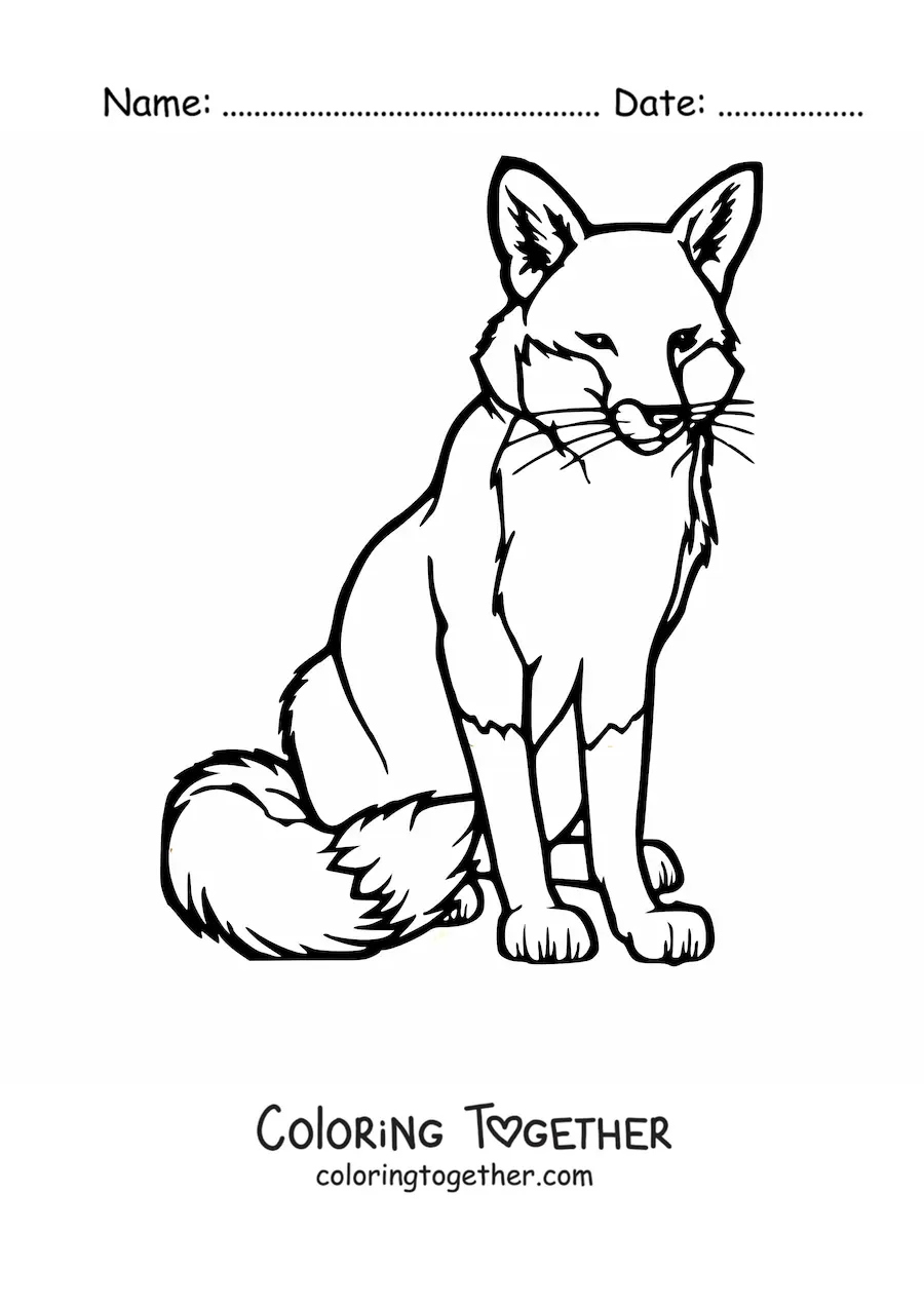 Coloring page of a wild fox sitting
