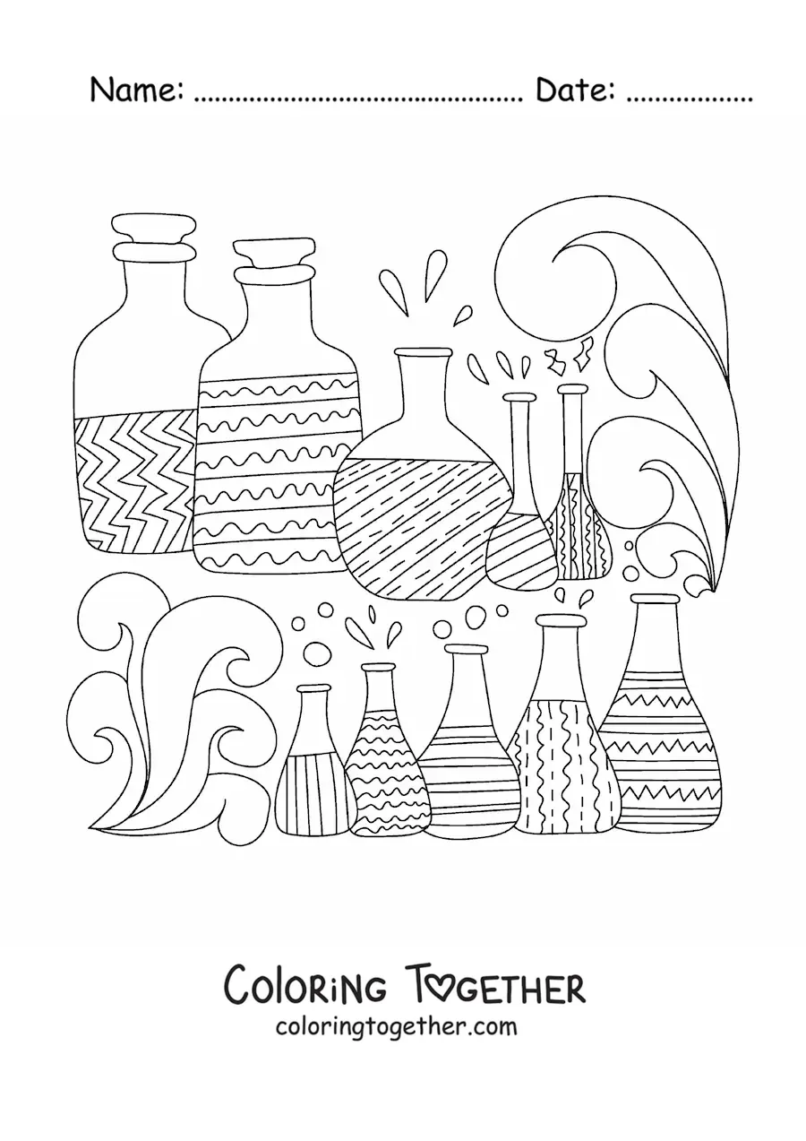 Coloring page of several chemical substances