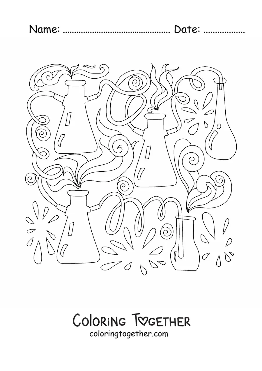 Coloring page of several chemical mixtures
