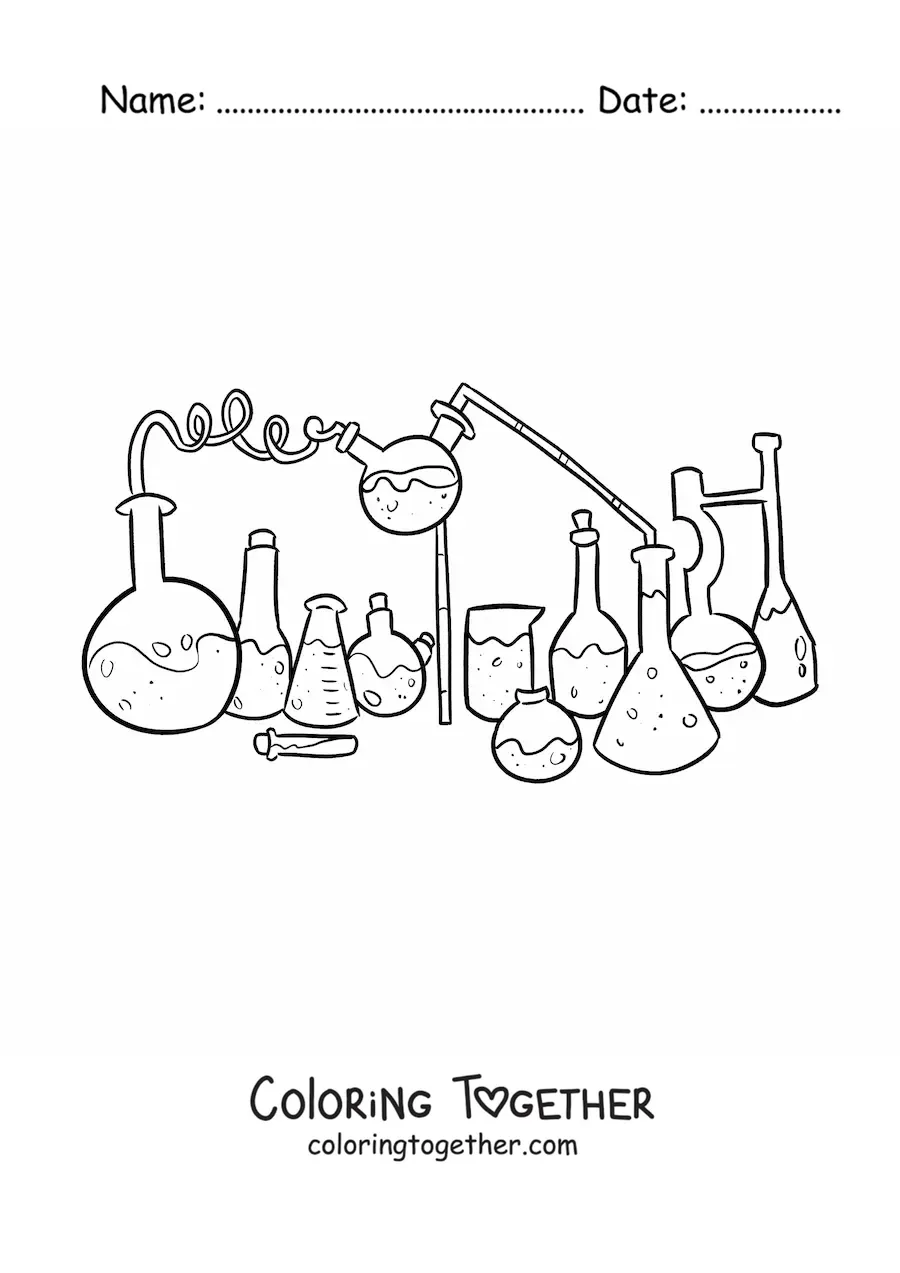 Coloring page of chemical instruments