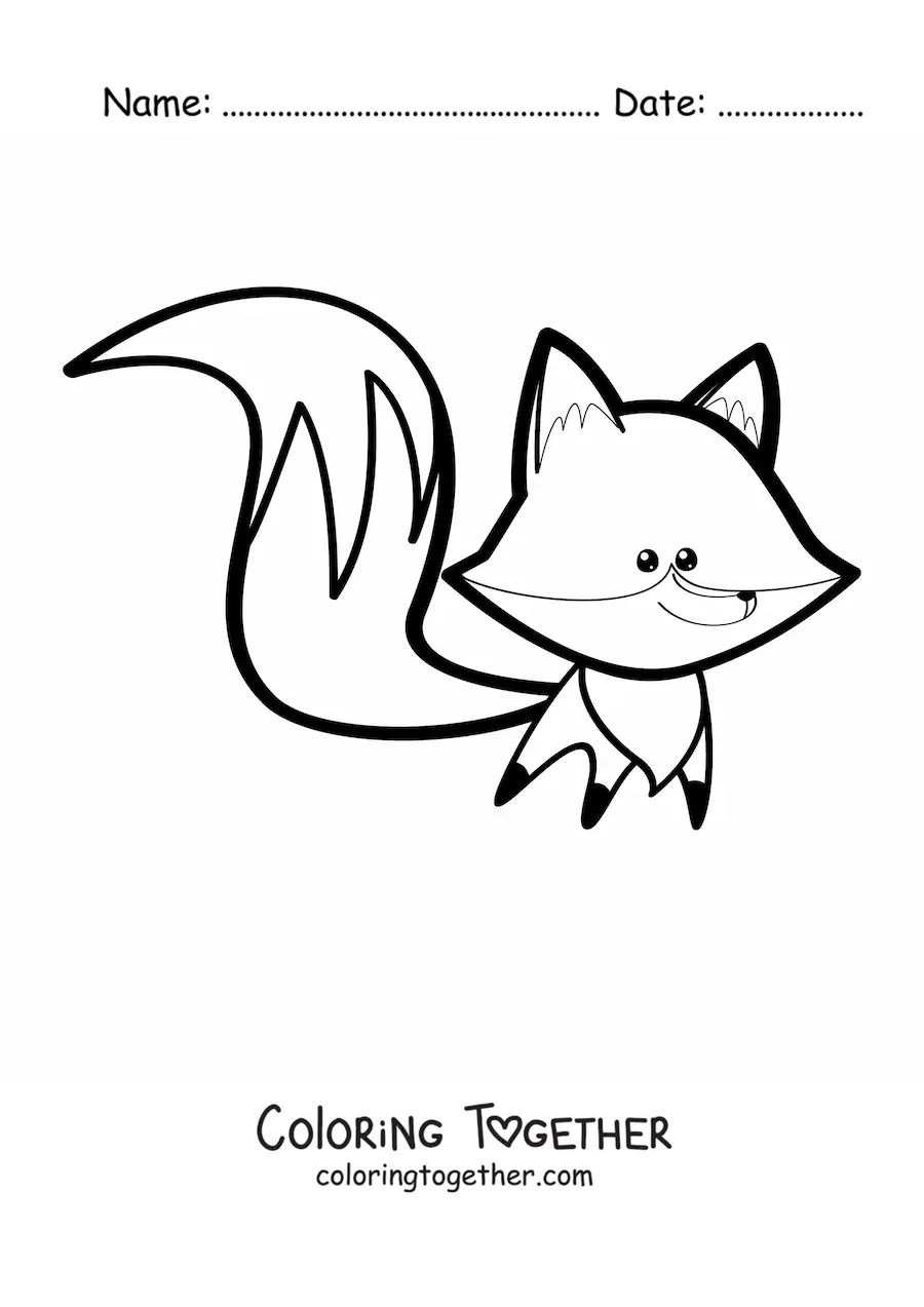 Coloring page of a long-tailed kawaii fox
