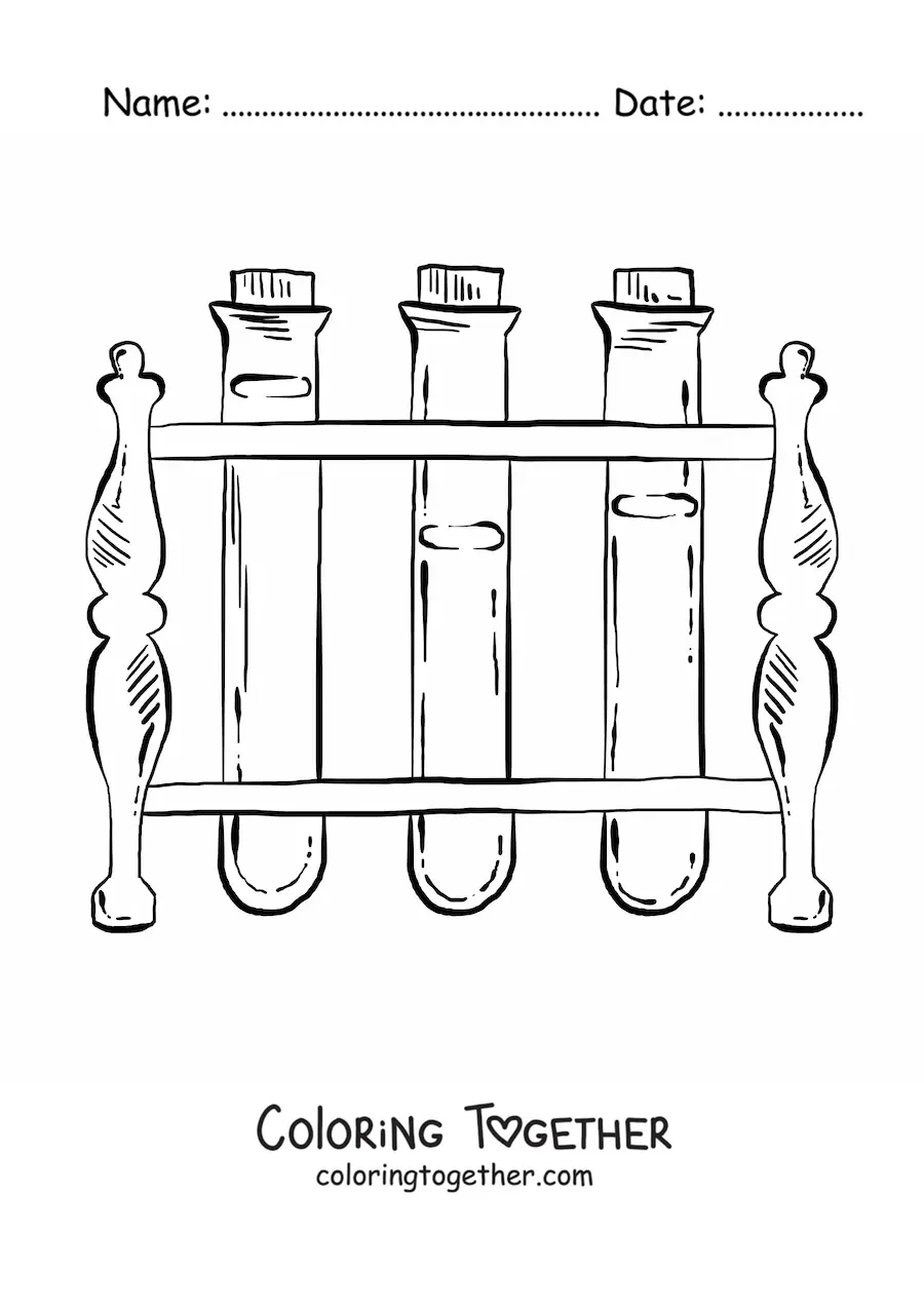 Coloring page of chemical reagents in test tubes