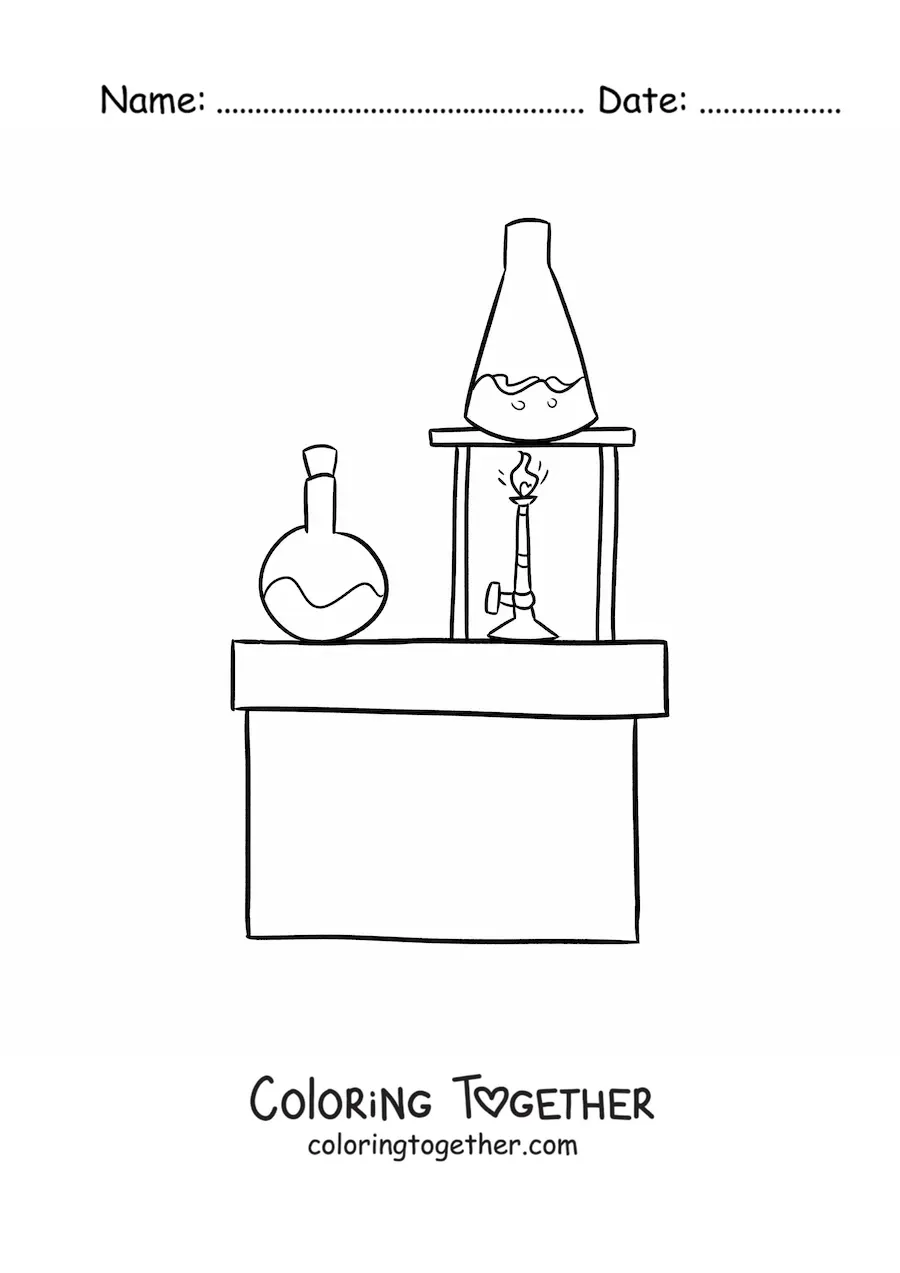 Coloring page of a chemistry laboratory