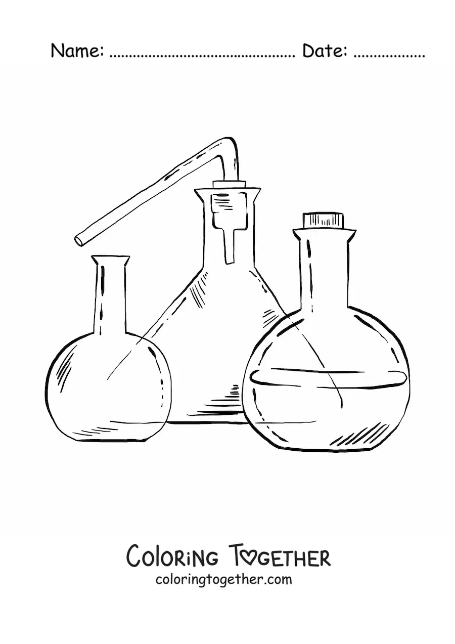 Coloring page of chemistry laboratory instruments