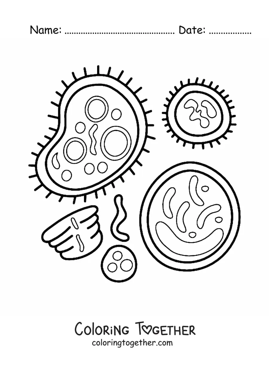 Coloring page of bacteria and cells
