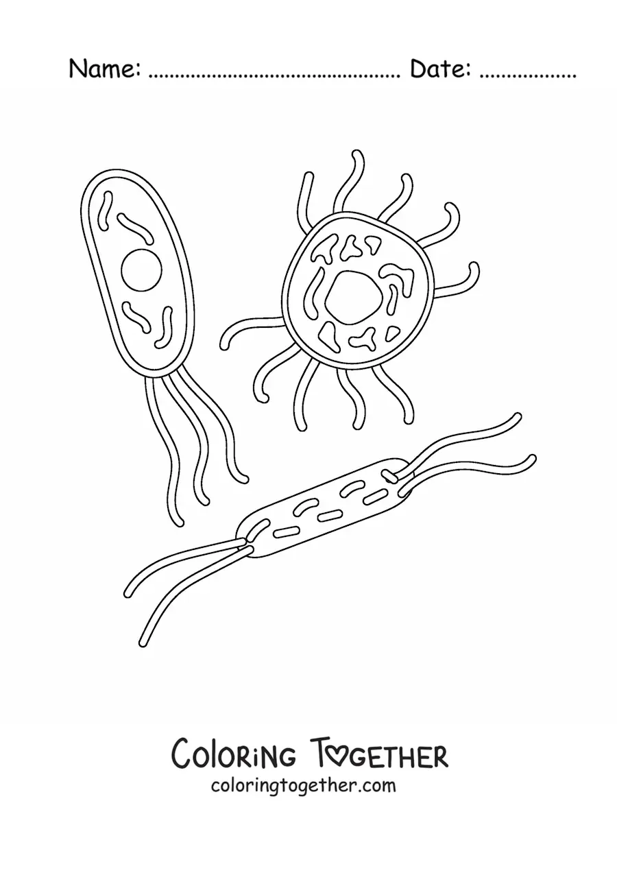 Coloring page of several cellular microorganisms