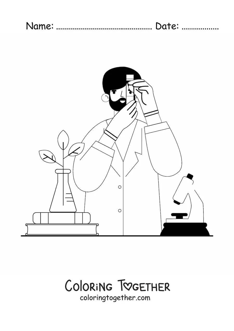 Coloring page of a scientist in a biology laboratory