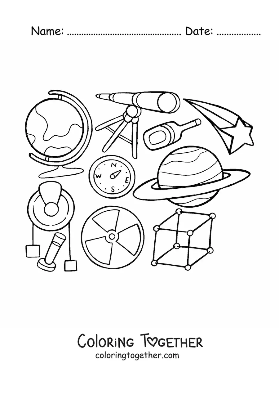 Coloring page of physics elements