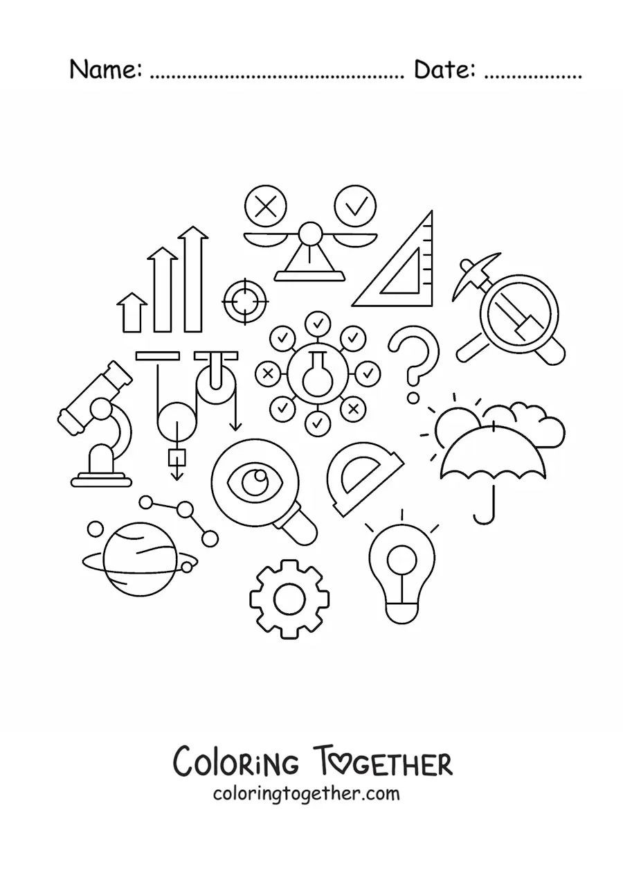 Coloring page of elements studied in classical physics