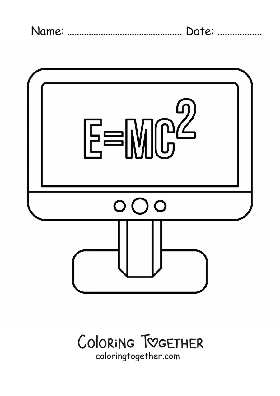 Coloring page of the equation for the theory of relativity