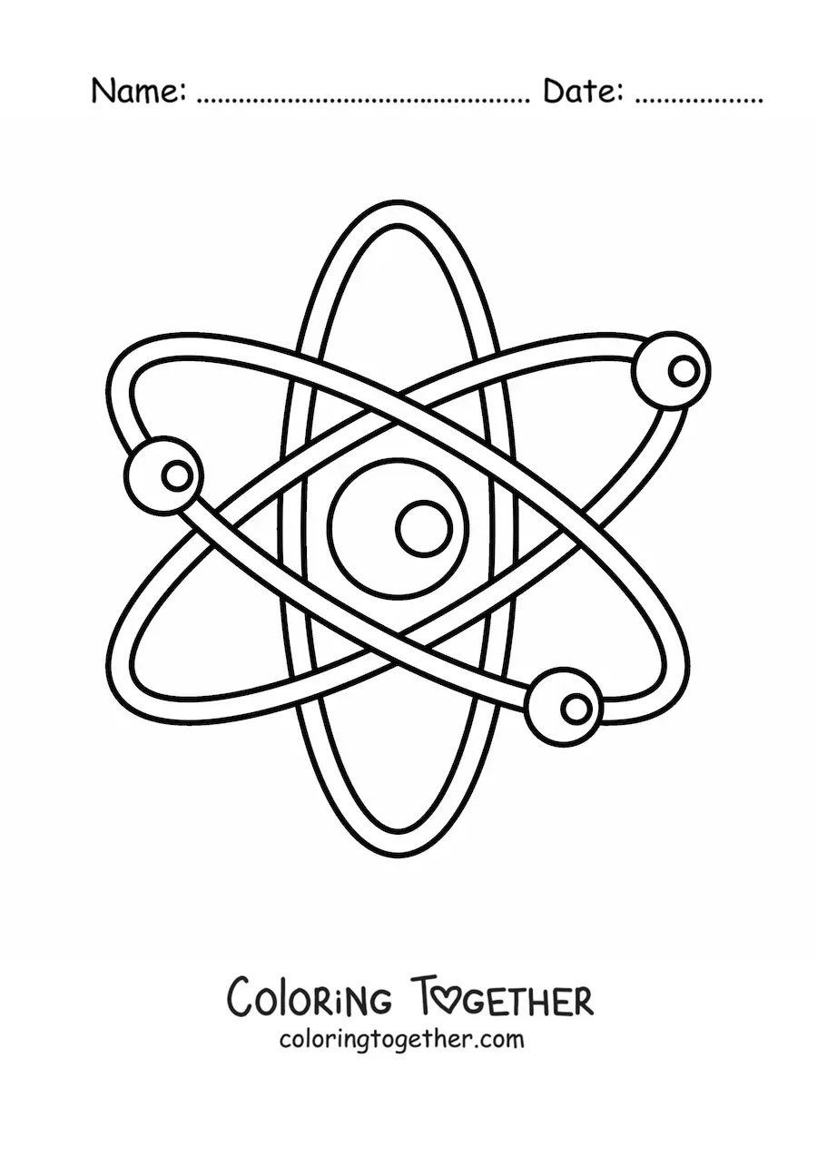 Coloring page of a model of the atom
