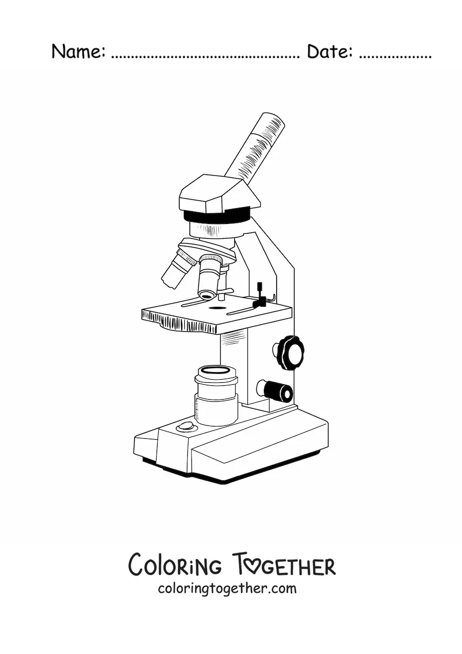 Coloring page of the parts of a modern compound microscope