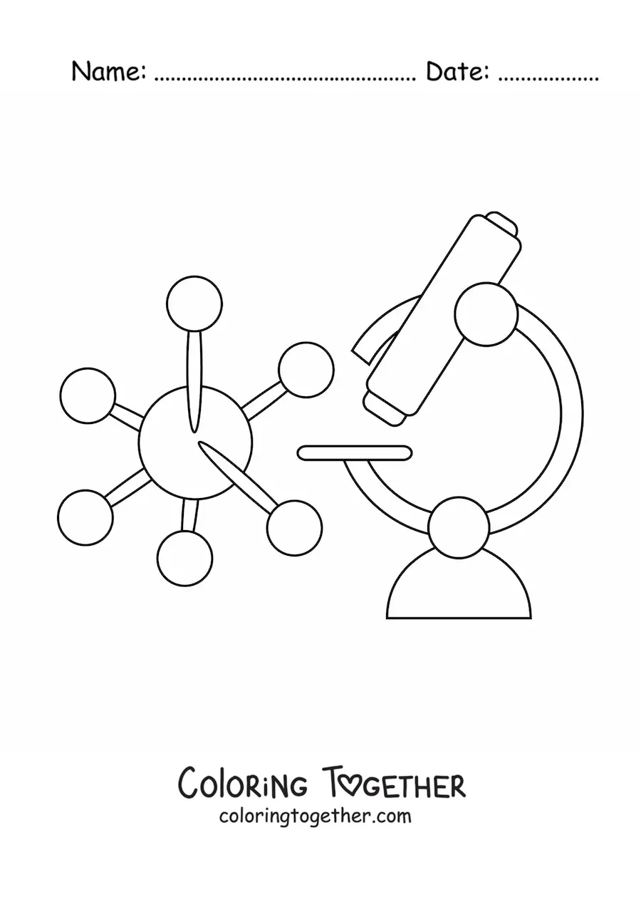 Coloring page of a simple microscope and a virus