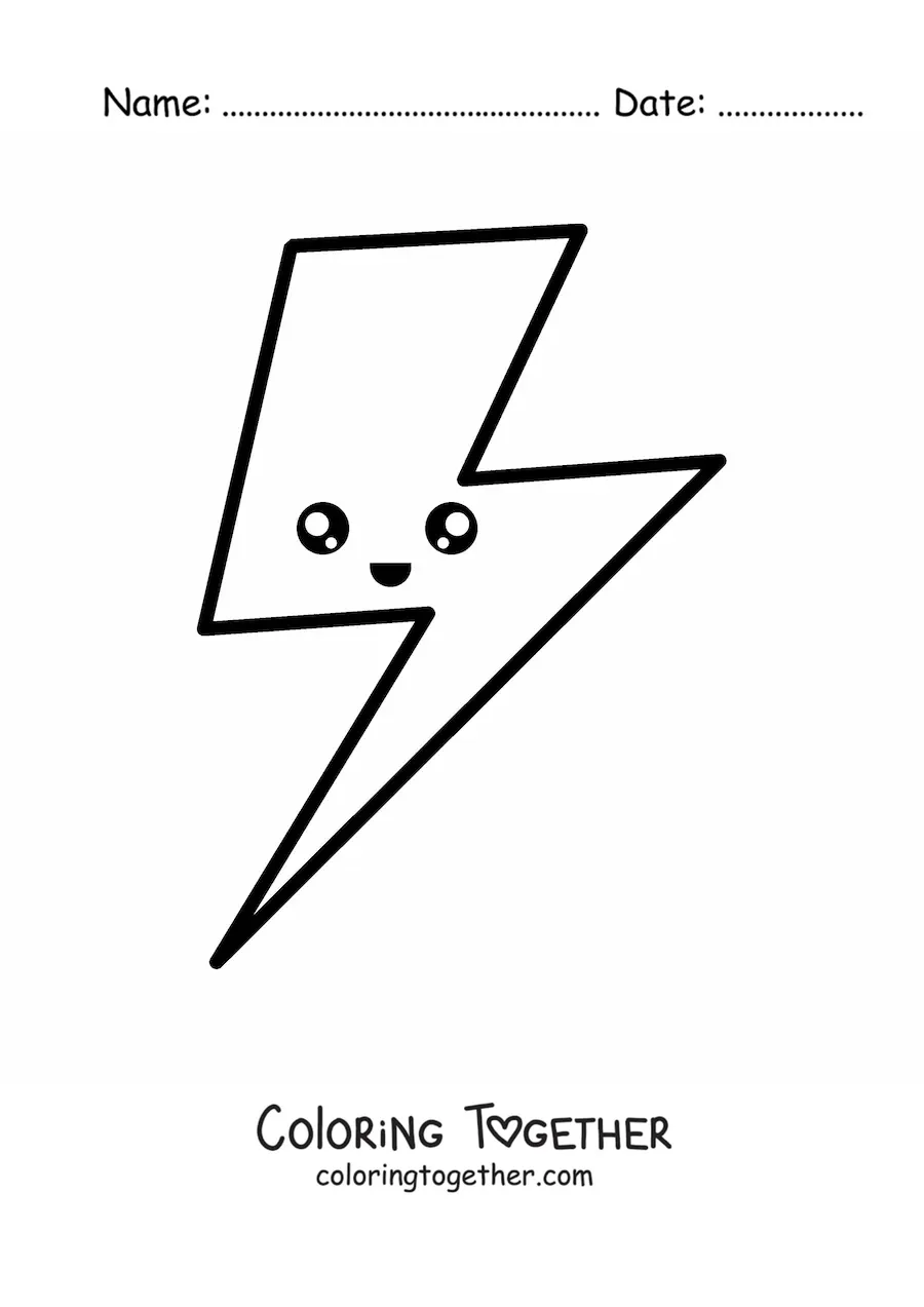 Coloring page of a cute kawaii lightning bolt