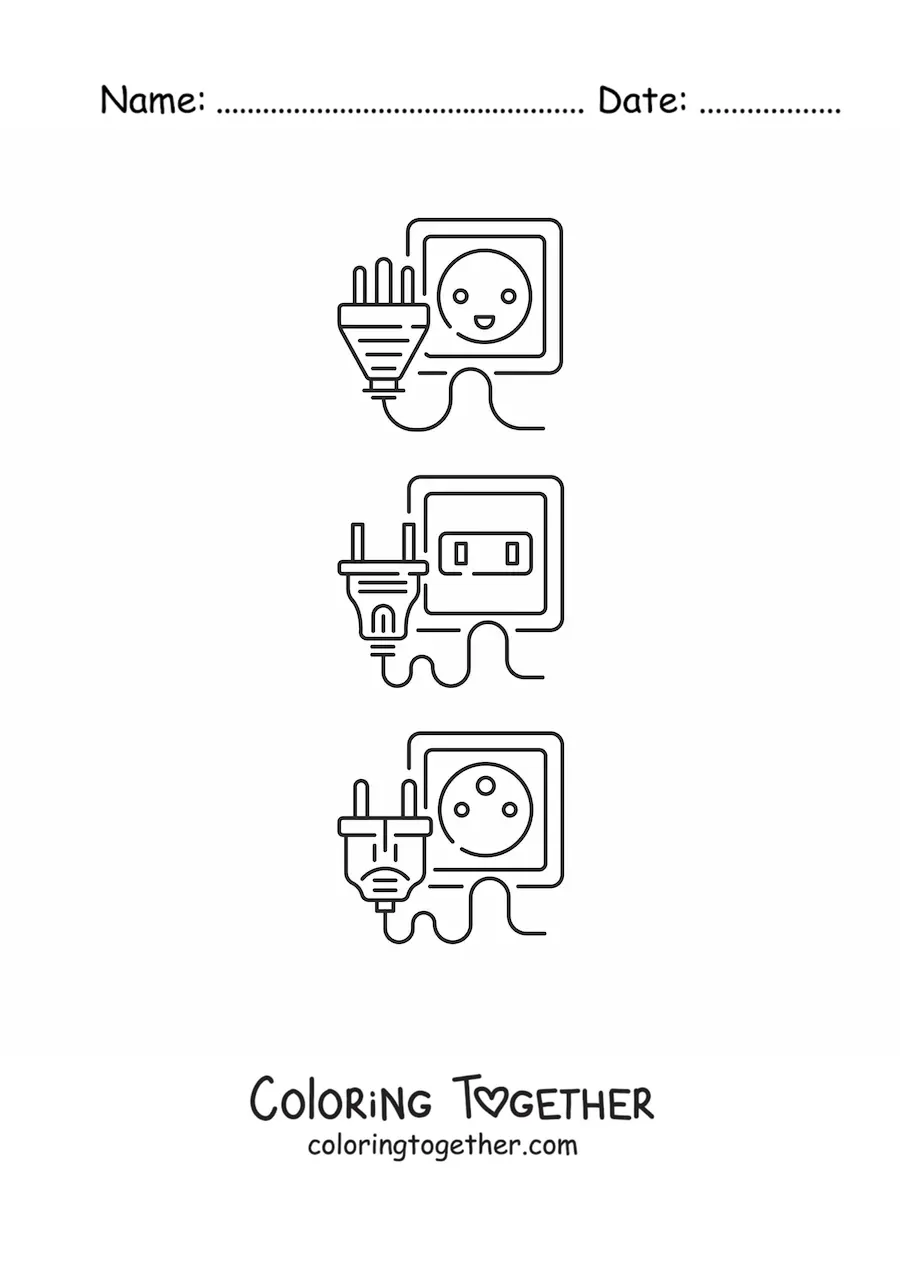Coloring page of types of electrical outlets