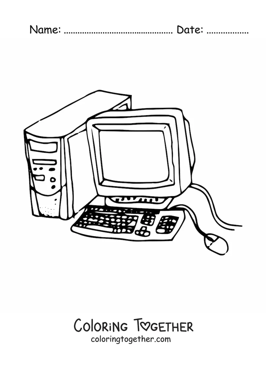 Coloring page of the parts of an old computer