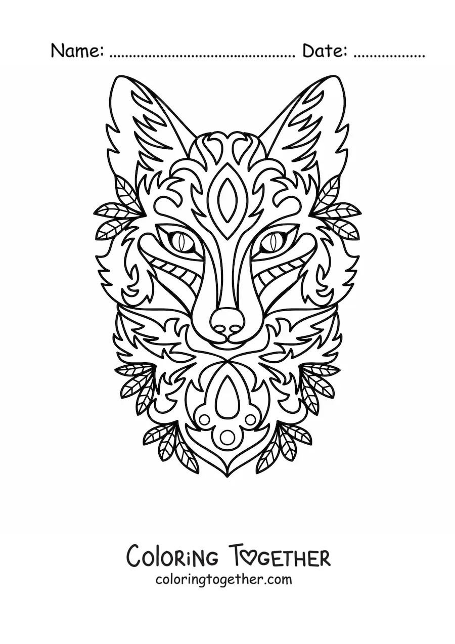 Coloring page of a fox-shaped mandala