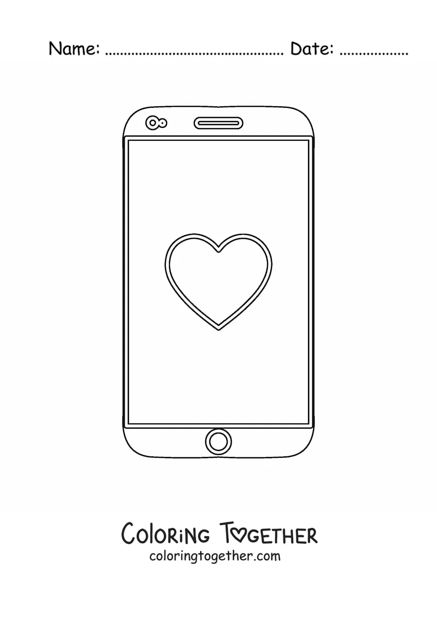 Coloring page of a smartphone with a heart