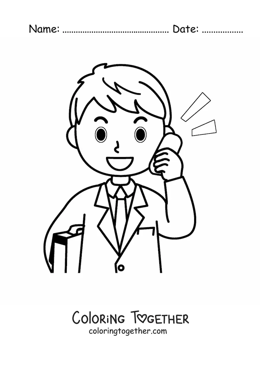 Coloring page of a man in a suit talking on the phone