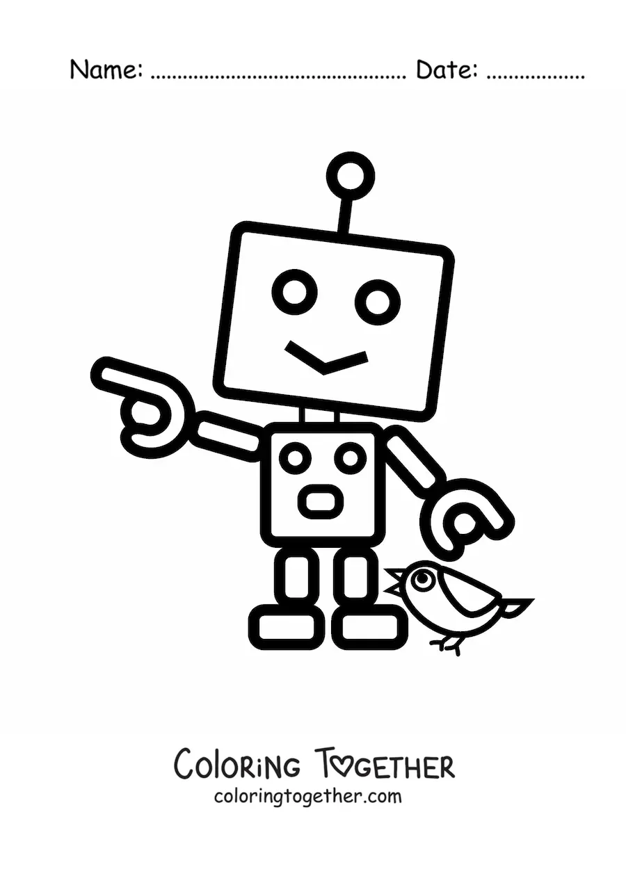 Coloring page of a robot made of polygons