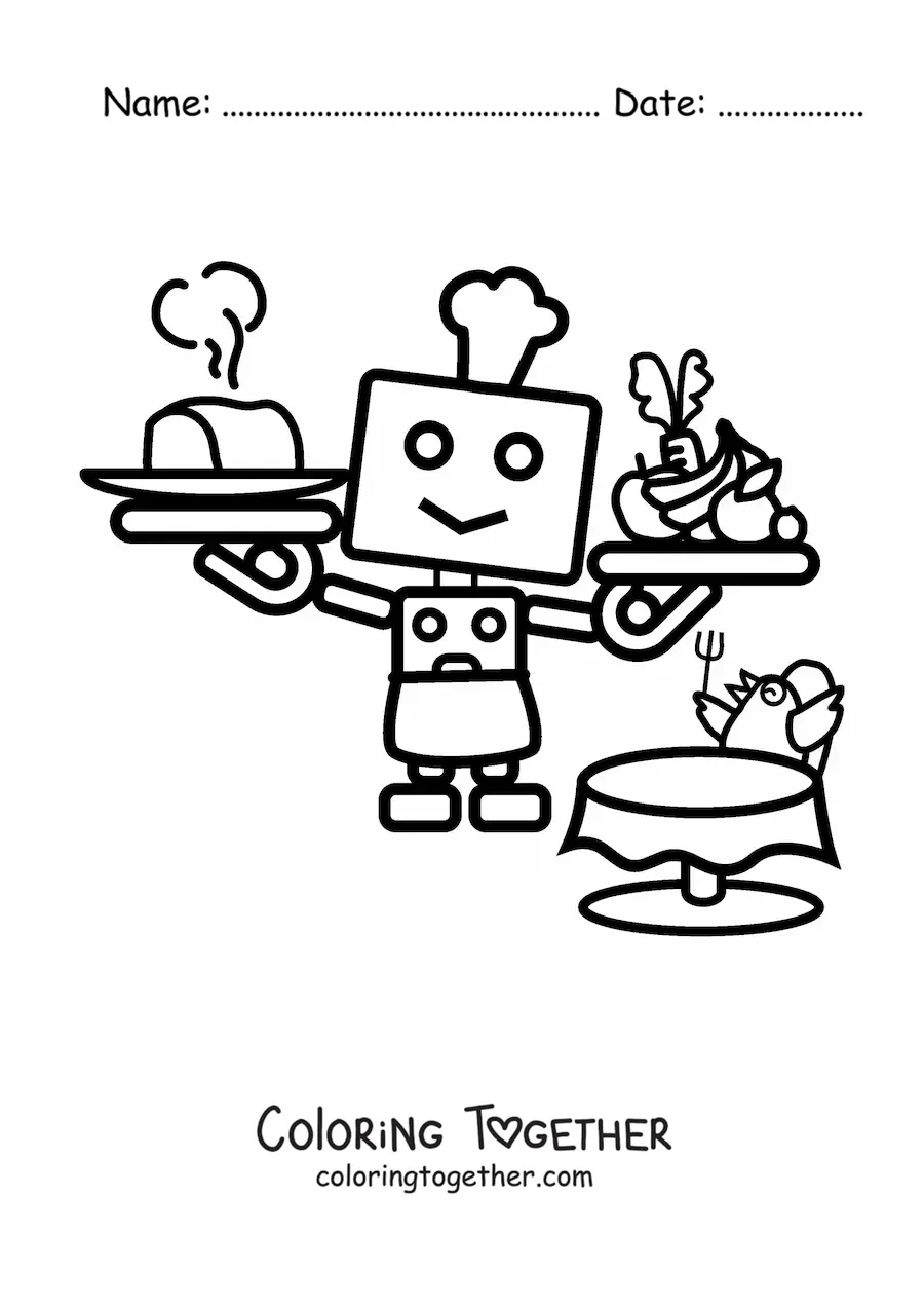Coloring page of a chef robot