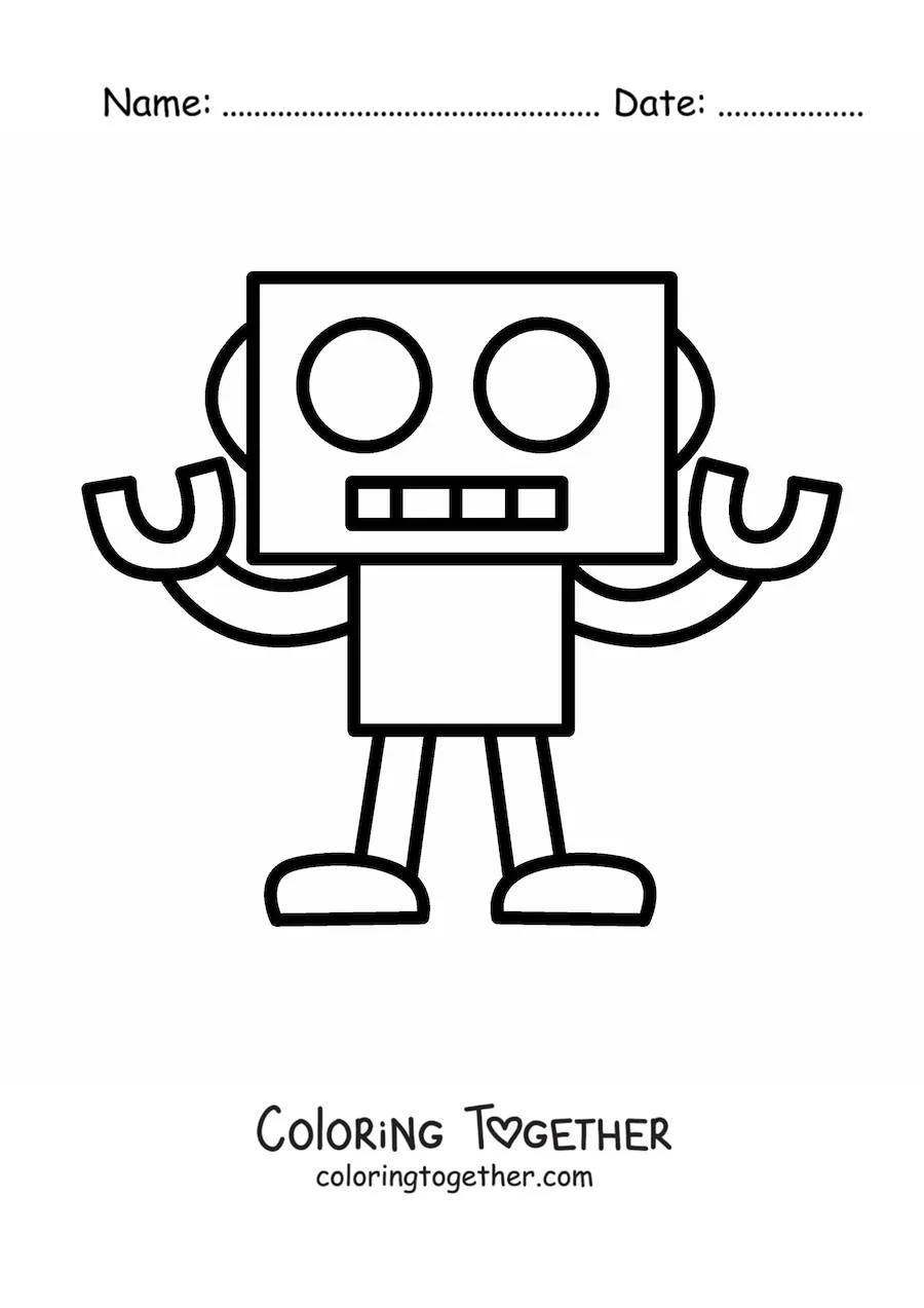 Coloring page of a robot drawn with geometric shapes