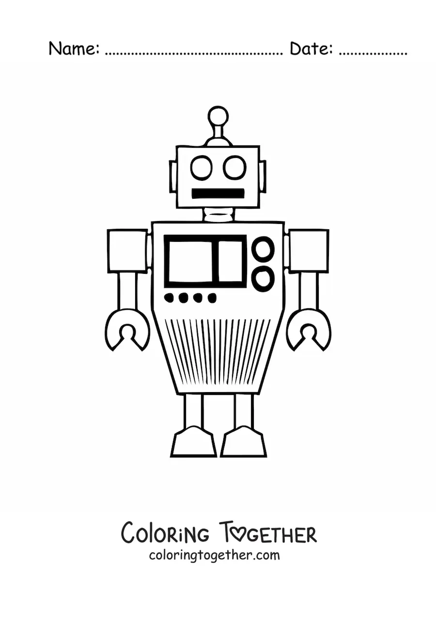 Coloring page of a robot drawn with geometric figures