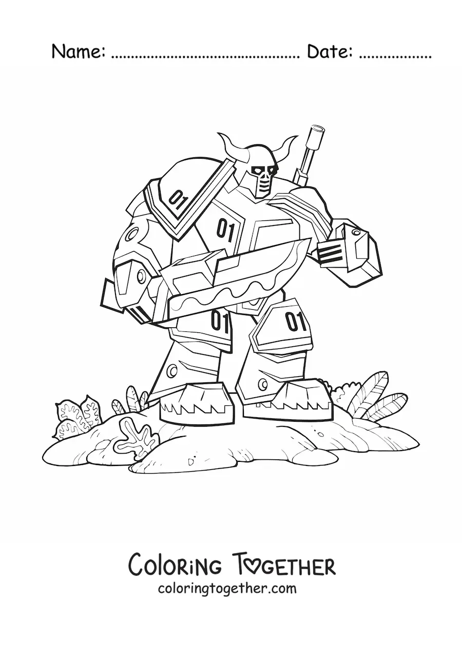 Coloring page of a giant combat robot
