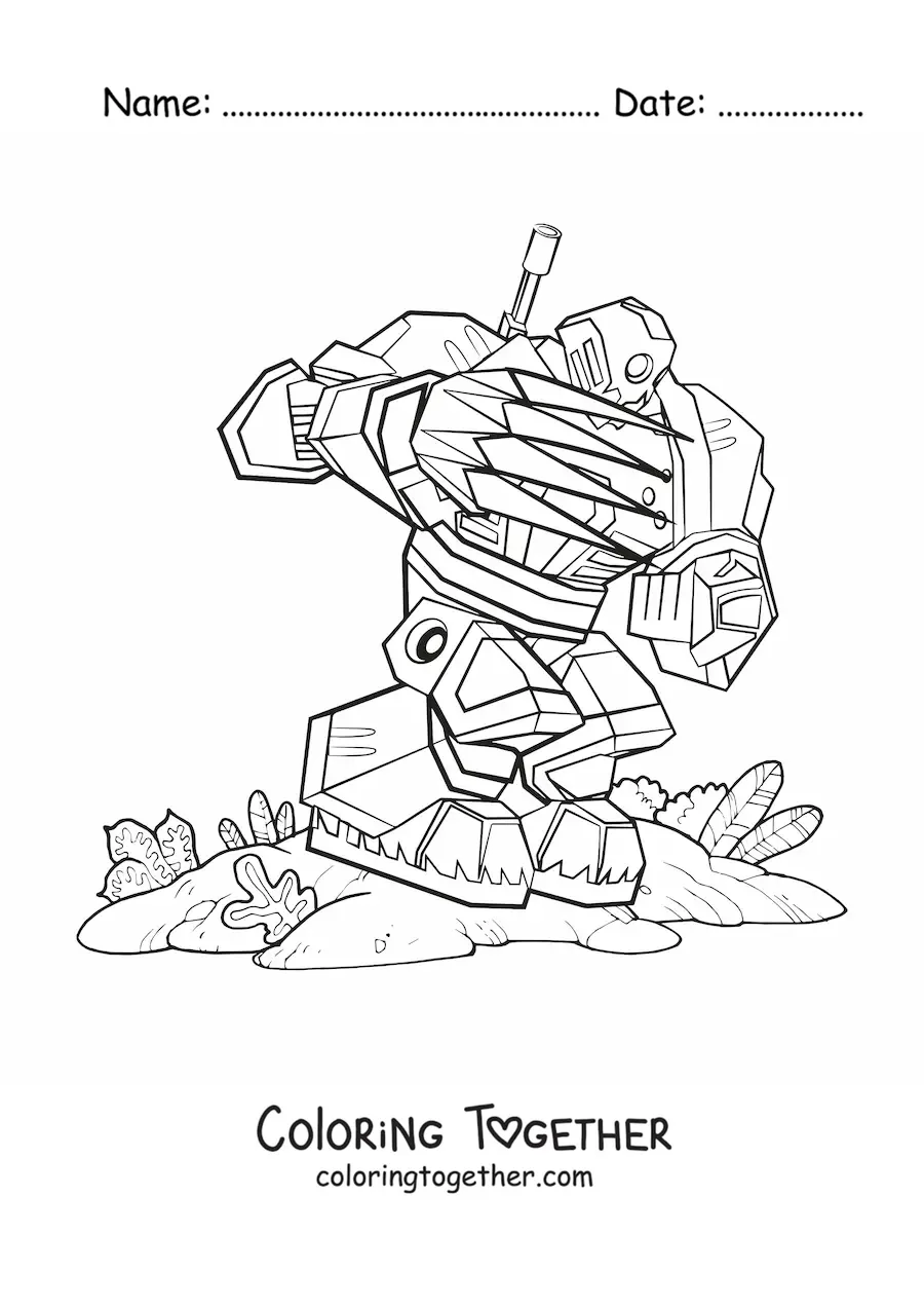 Coloring page of a fighting robot with claws