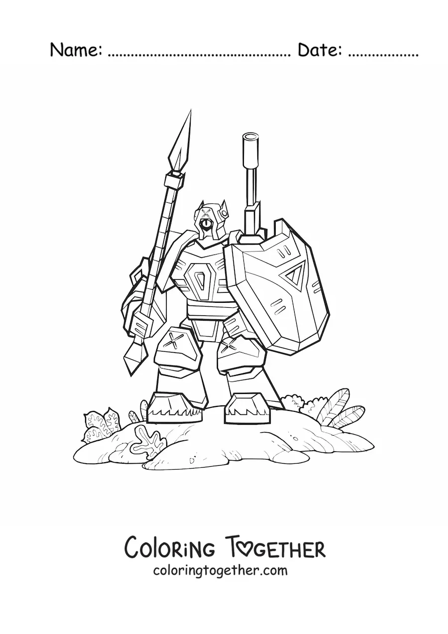 Coloring page of a large military robot